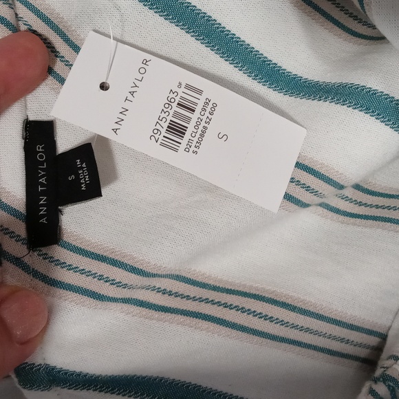 🆕️ 🌿Ann Taylor🌿 - Cream/Teal Striped One Shoulder Ruffle Top w/Sash - Picture 3 of 10